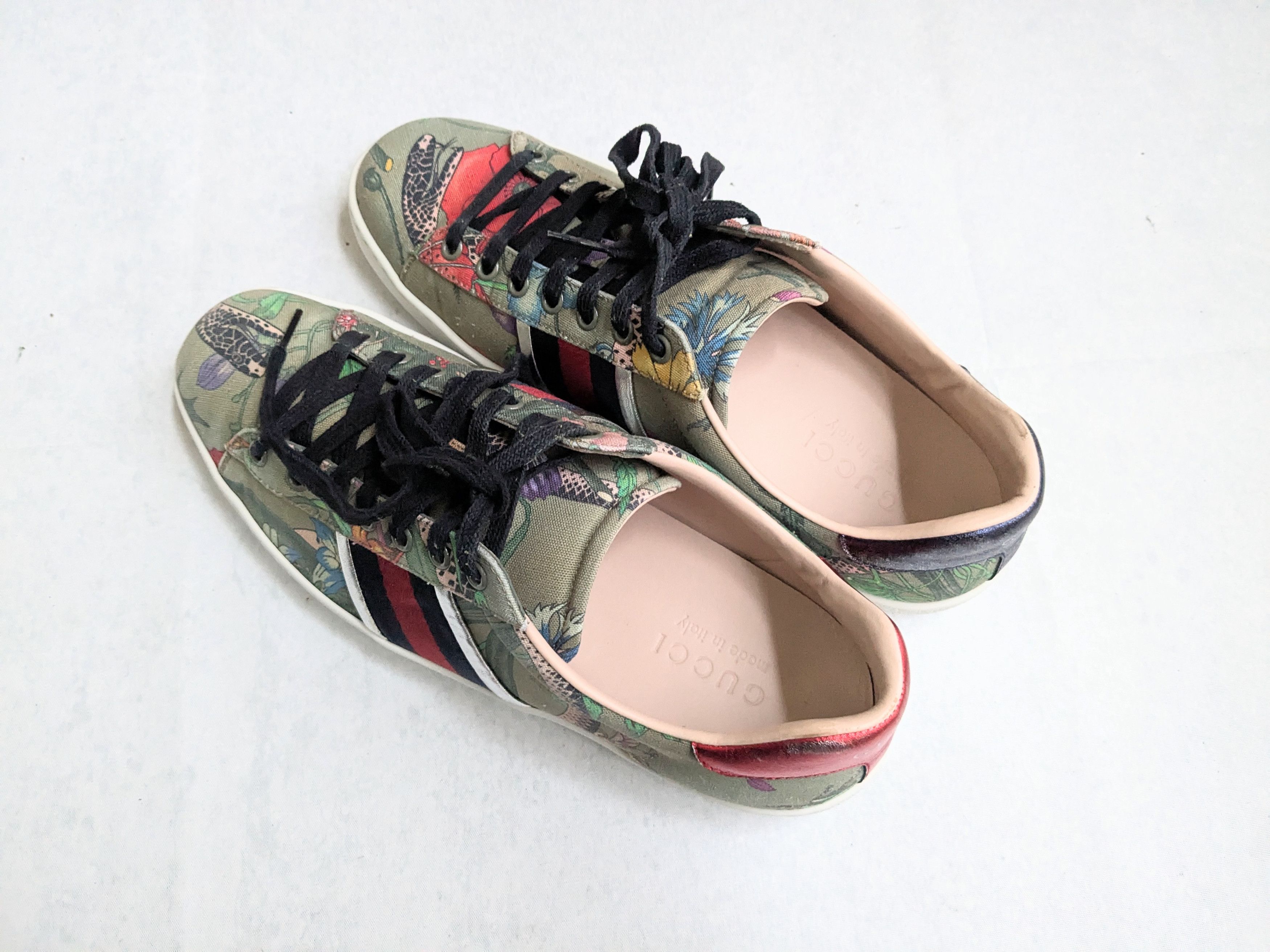 Gucci Gucci Ace Sneakers Green Floral Snake 8.5 Low Tops Size US 8.5 / EU 41-42 - 18 Thumbnail