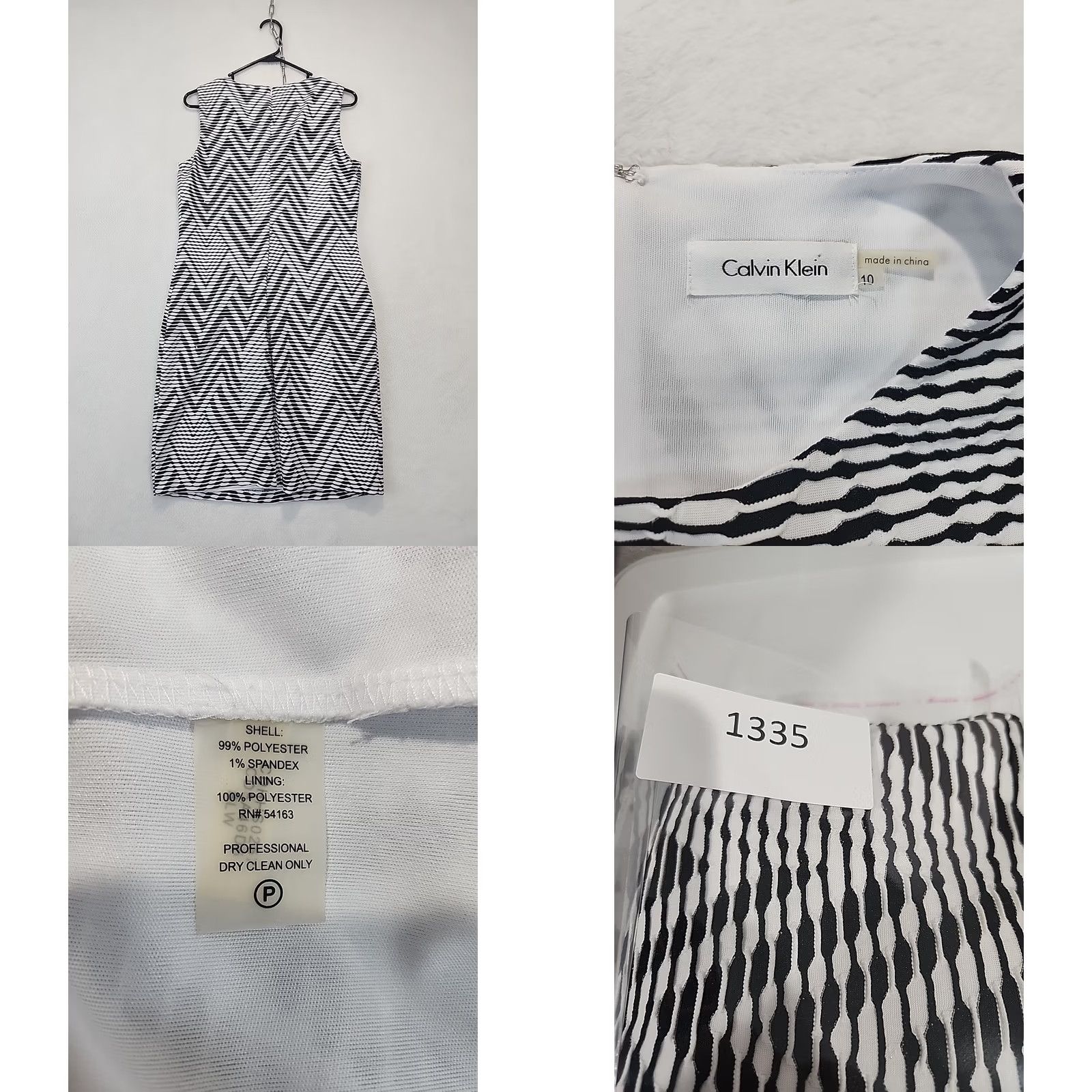 Calvin Klein Calvin Klein Sleeveless Sheath Dress Black White Chevron Print Women's Size 10 Size L / US 10 / IT 46 - 9 Thumbnail