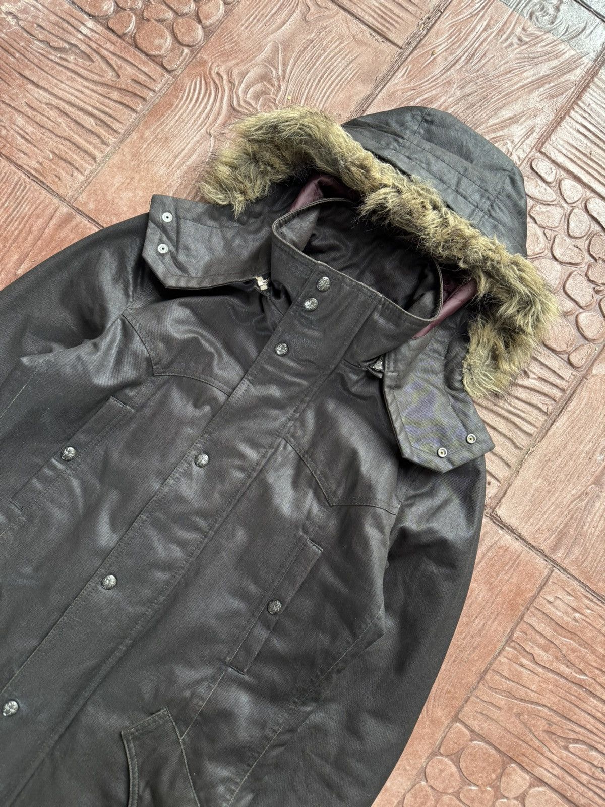 Japanese Brand Custom Culture Chrome Hearts Cross Button Waxed Fur Jacket Size US M / EU 48-50 / 2 - 3 Thumbnail