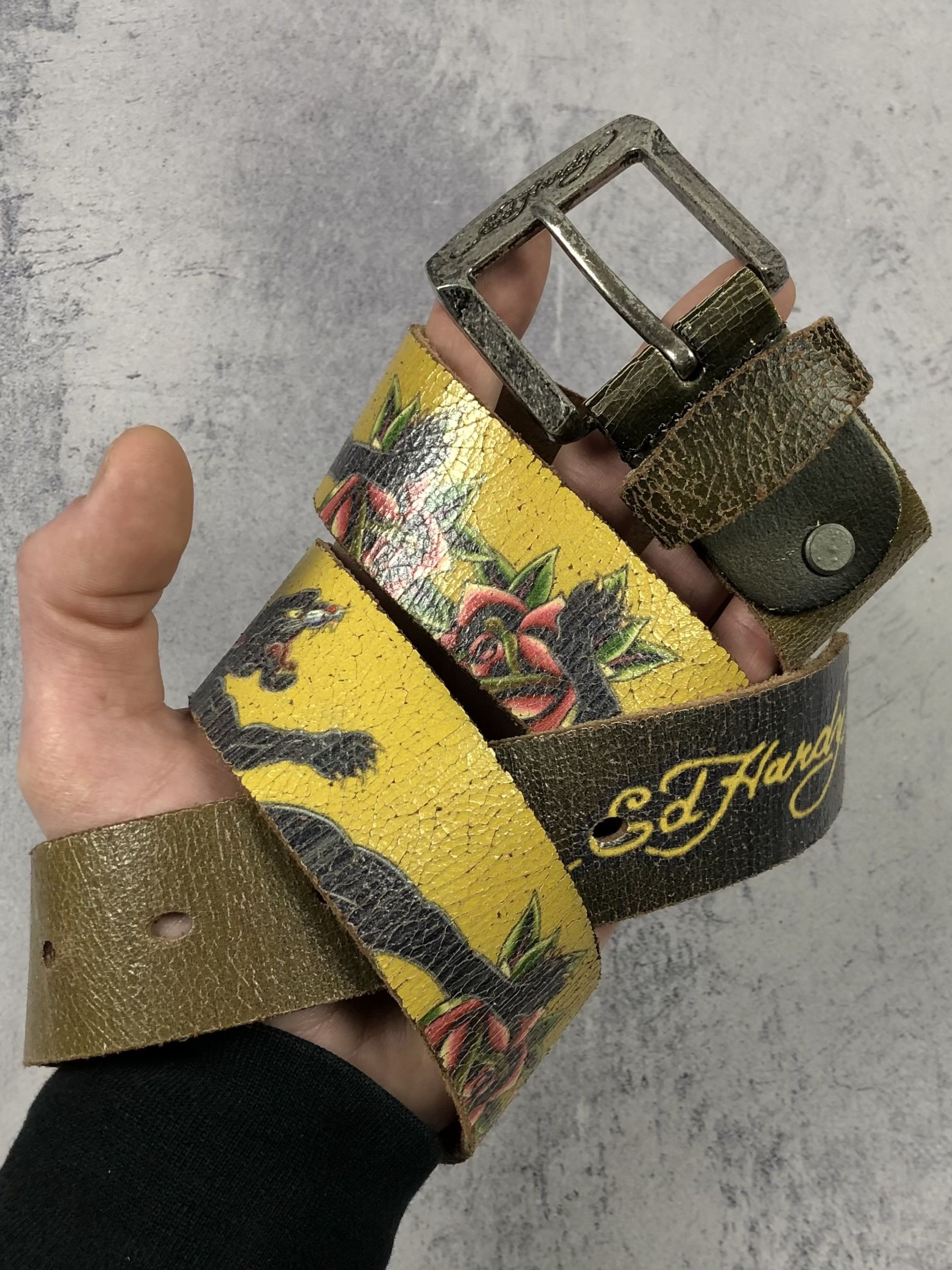 Christian Audigier Y2K Ed Hardy Panther Rose Leather Belt Size ONE SIZE - 1 Thumbnail