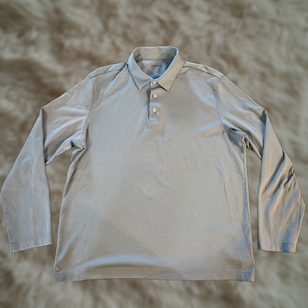 UNTUCKit UNTUCKit Polo Men's XL Long Sleeve Damaschino Light Blue Regular Fit Shirt Size US XL / EU 56 / 4 - 1 Thumbnail