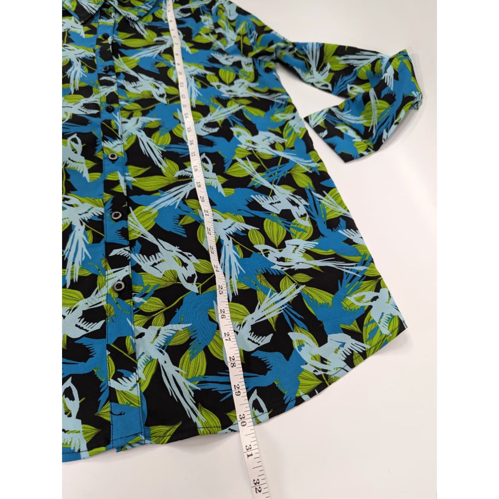Vintage G by Giuliana Shirt Womens 14 Long Sleeve Floral Button-Up Green Blue Birds - (Note: remove extra punctuation) Size XL / US 12-14 / IT 48-50 - 5 Thumbnail