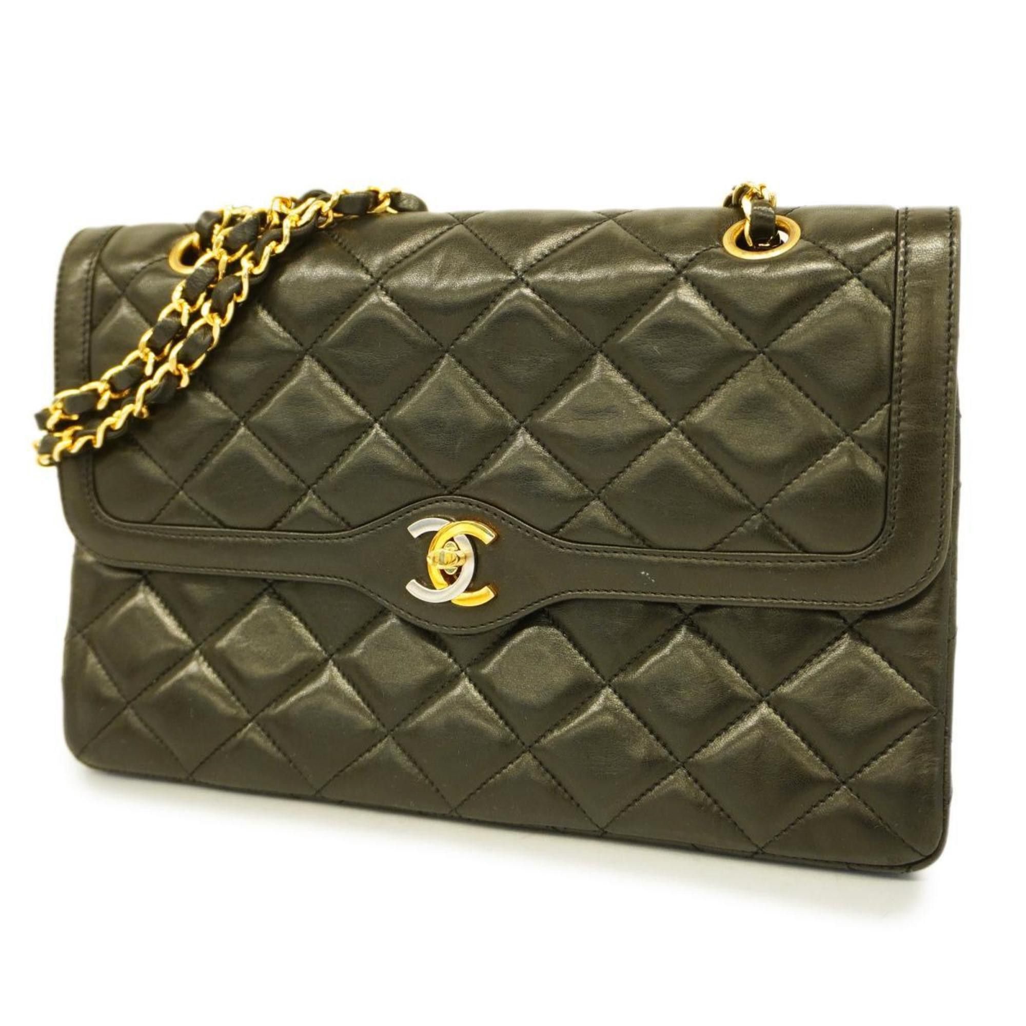image of Chanel Shoulder Bag Matelasse Paris Limited W Flap Chain Lambskin Black Women's