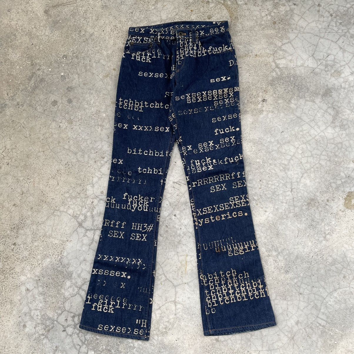image of Hysteric Glamour x If Six Was Nine Vintage Hysterics Glamour Porn Sex Bitch Punk Flare Denim in Blu