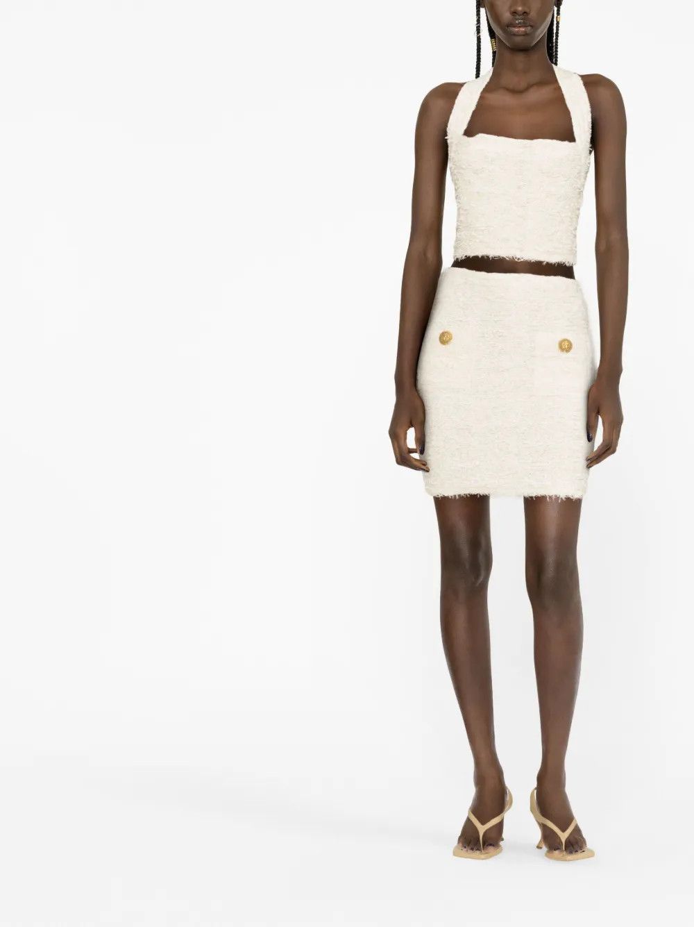 Balmain o1y0625 Mini Skirt in Ivory Size 27" / US 4 / IT 40 - 2 Thumbnail