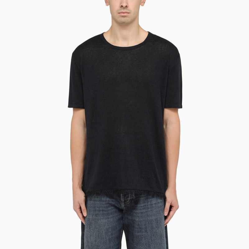image of Alanui Dark Blue Linen Crew-Neck T-Shirt With Details, Men's (Size Large)