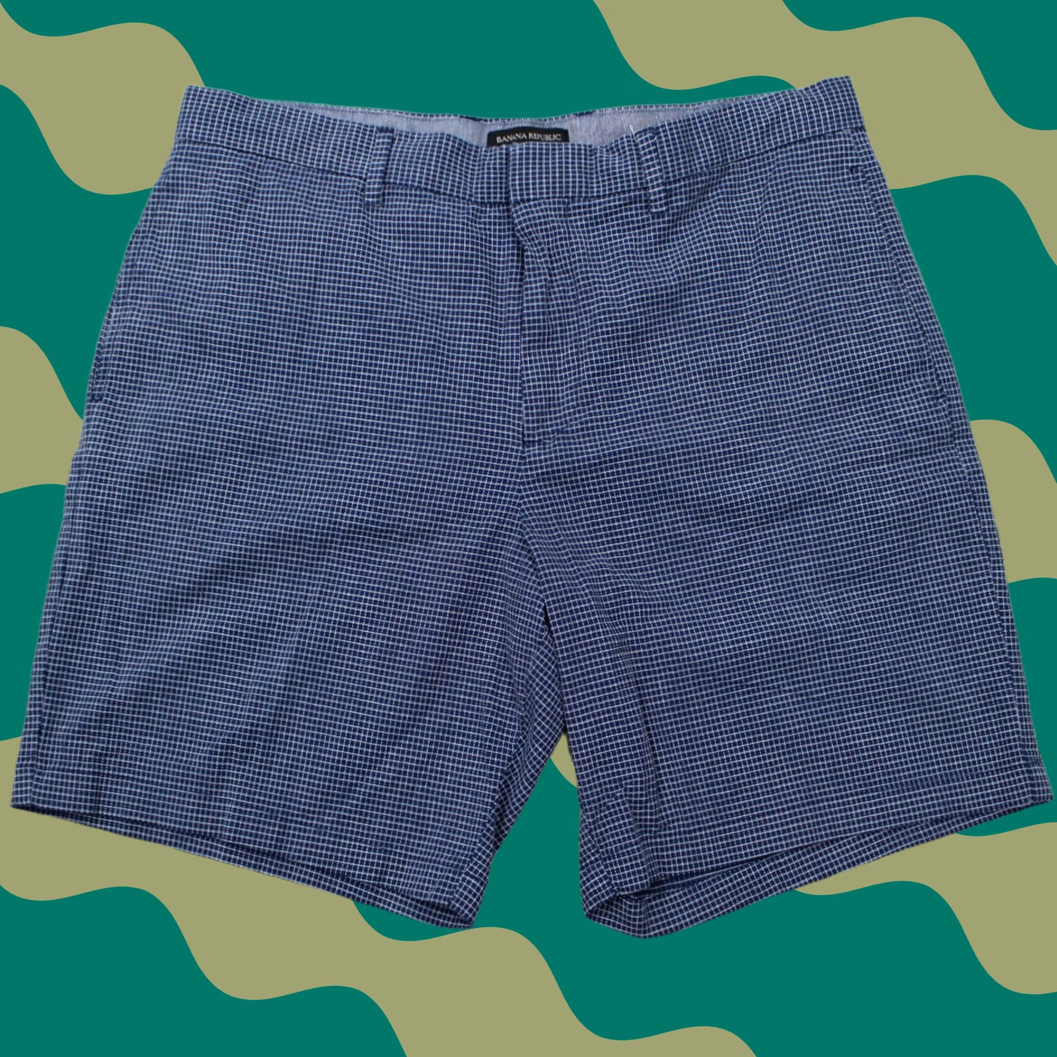 Banana Republic Banana Republic Aiden Club Chino Shorts Men 35 Blue 9" Cotton Stretch Flat Front Size US 35 - 1 Thumbnail