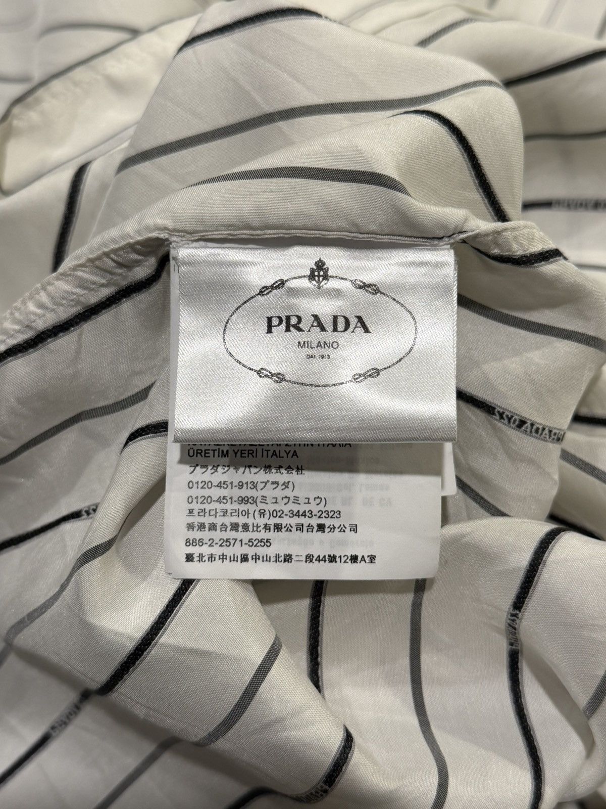 Prada Prada Raf Simons 2022 Logo Stripe White Silk Button Up Shirt Size US XL / EU 56 / 4 - 16 Thumbnail