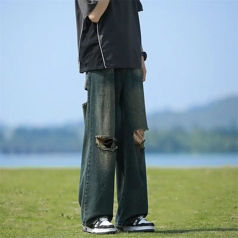 Japanese Brand × Jean Retro loose straight leg casual ripped jeans Size US 32 / EU 48 - 1 Thumbnail