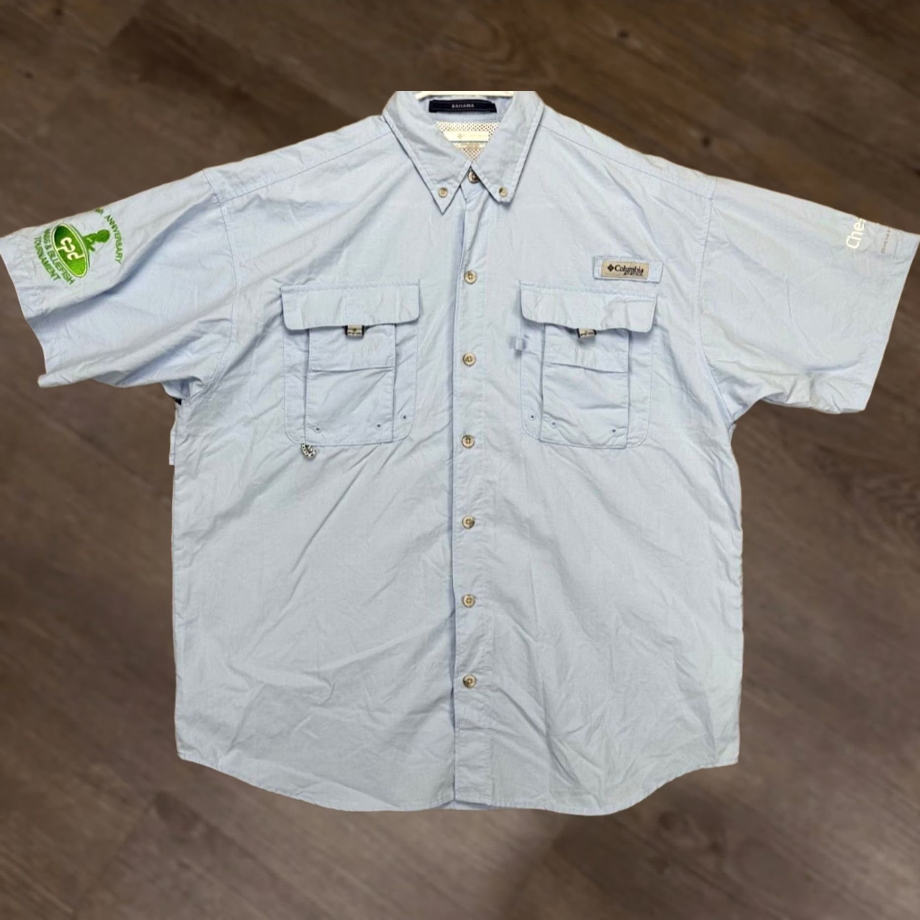 Vintage Columbia Shirt Mens Medium Bahama Blue PFG Button Down Short Sleeve Flap Pockets Mens Regular Size M Blue 48 Chest Casual Shirt Size US M / EU 48-50 / 2 - 1 Thumbnail