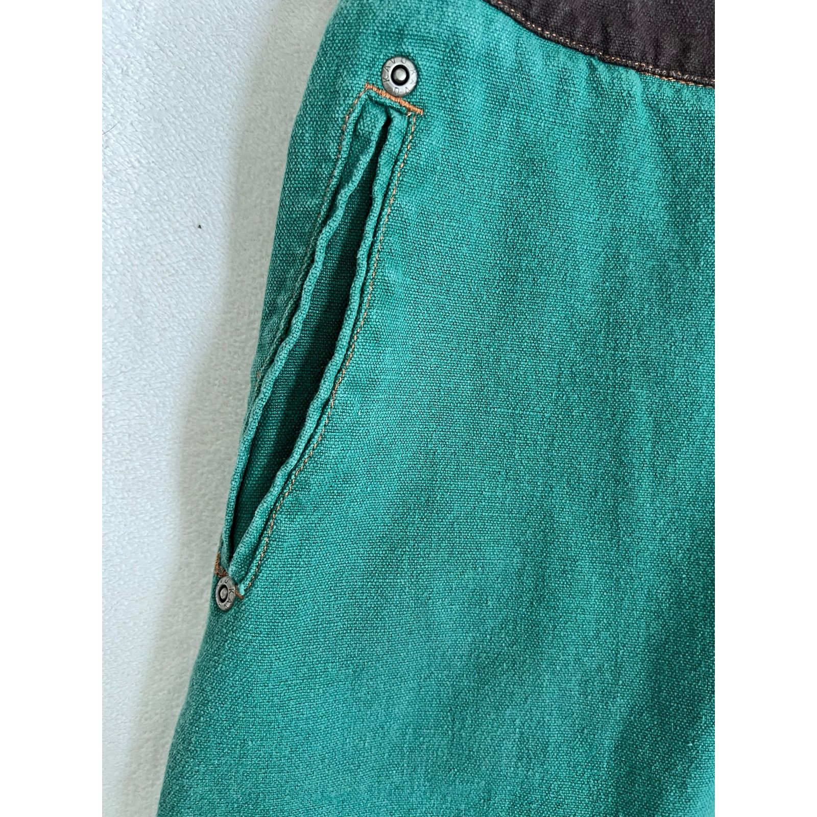 KAVU Kavu Denim Solid Green Knee Length Wrap Skirt Size 10 Size 32" / US 10 / IT 46 - 10 Thumbnail