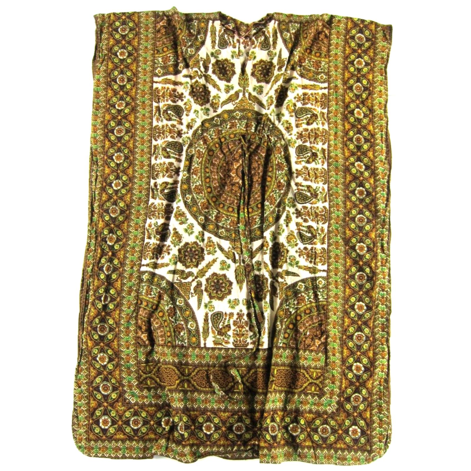 Vintage VINTAGE Cotton Floral Bird Kaftan Muumuu Dress Maxi Long M-L Green Brown Shirt Dress Women Size M / US 6-8 / IT 42-44 - 2 Thumbnail