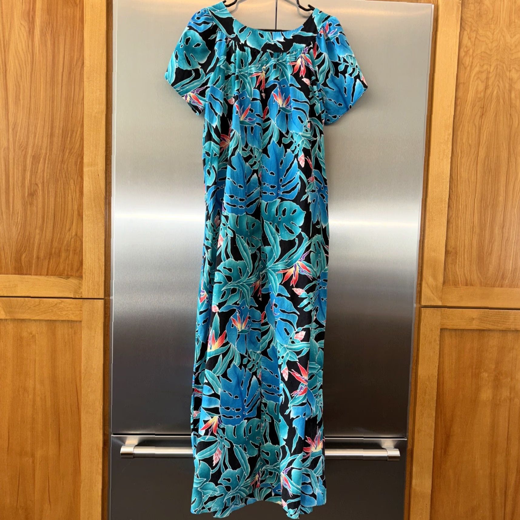Hilo Hattie VINTAGE Hilo Hattie Dress Women Maxi Blue Floral Pocket Cap Sleeve 100% Cotton Short Sleeve Beach Hawaiian Aloha Casual Women Size 32" / US 10 / IT 46 - 5 Thumbnail