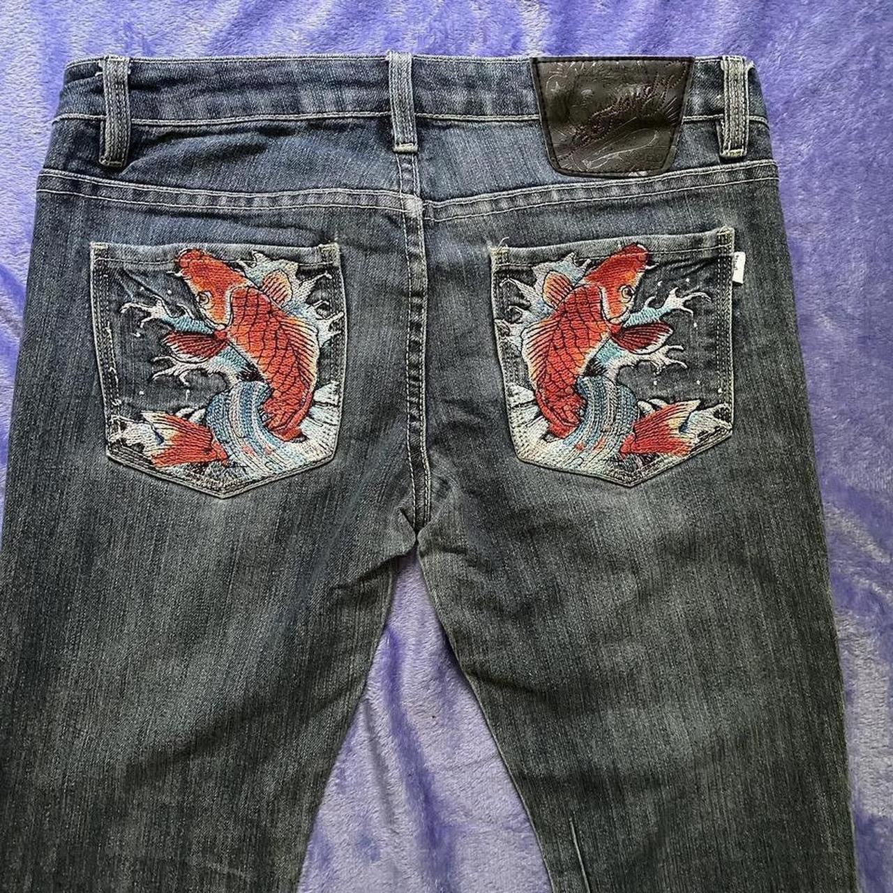 Ed Hardy × Vintage Ed Hardy Koi Fish Embroidered Jeans Size 31" - 3 Thumbnail