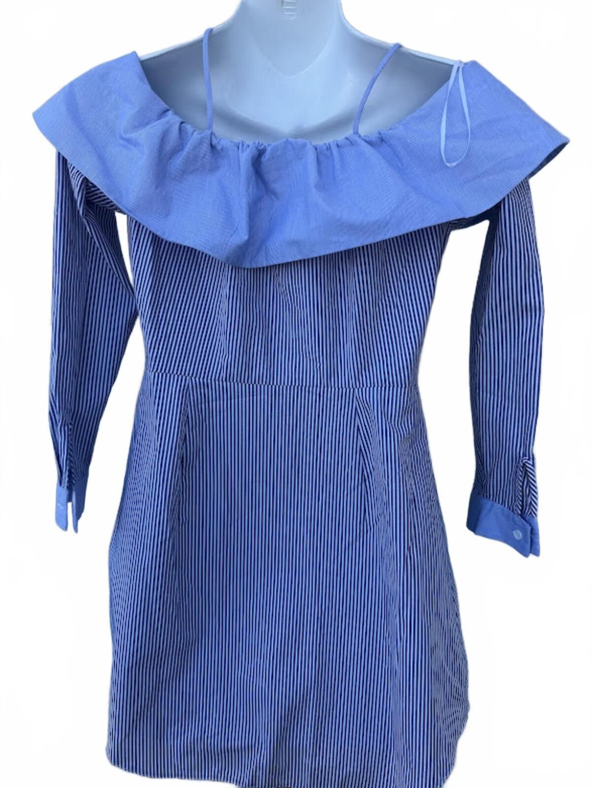 Topshop Topshop Blue Stripe Cold Shoulder Dress Size XS / US 0-2 / IT 36-38 - 3 Thumbnail