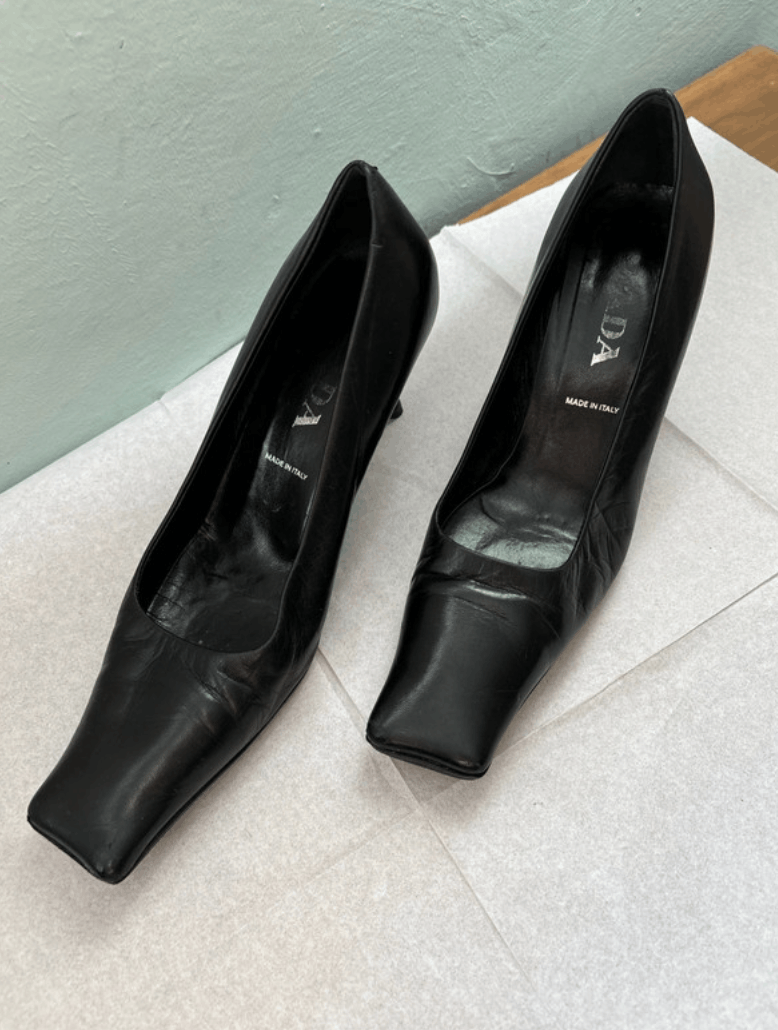Miu Miu x Prada Shoes Ss2000 Mules Heels Sandals Leather Iconic in Black, Women's (Size 8)