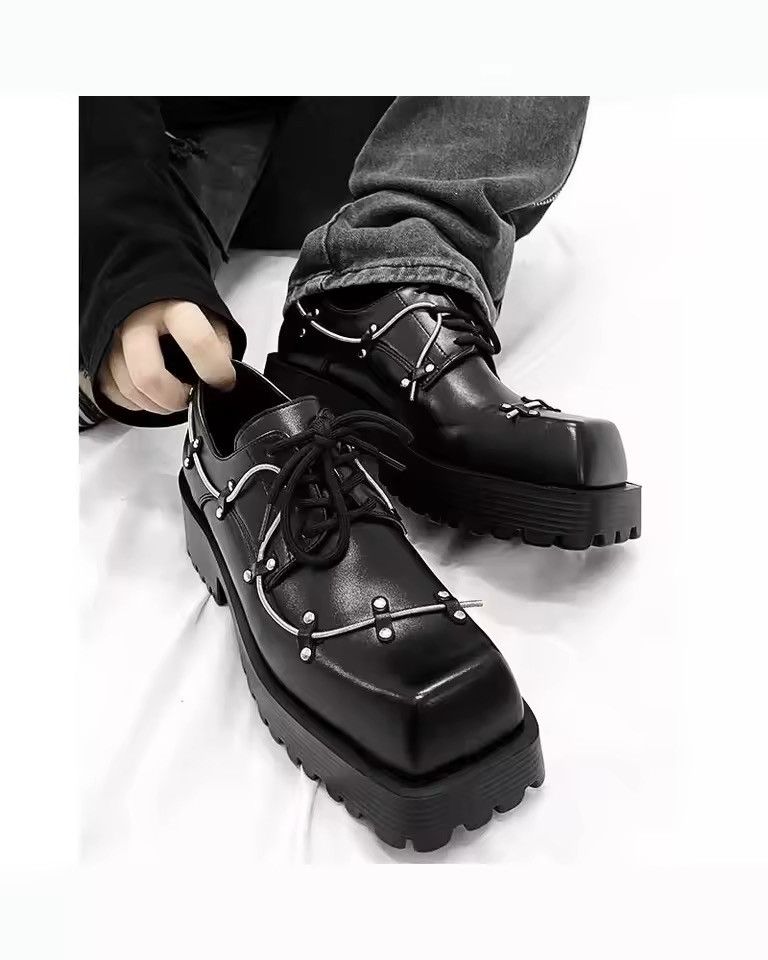 Genuine Leather Square Streetwear Real Leather Platform British Boots Shoes Size US 10.5 / EU 43-44 - 6 Thumbnail