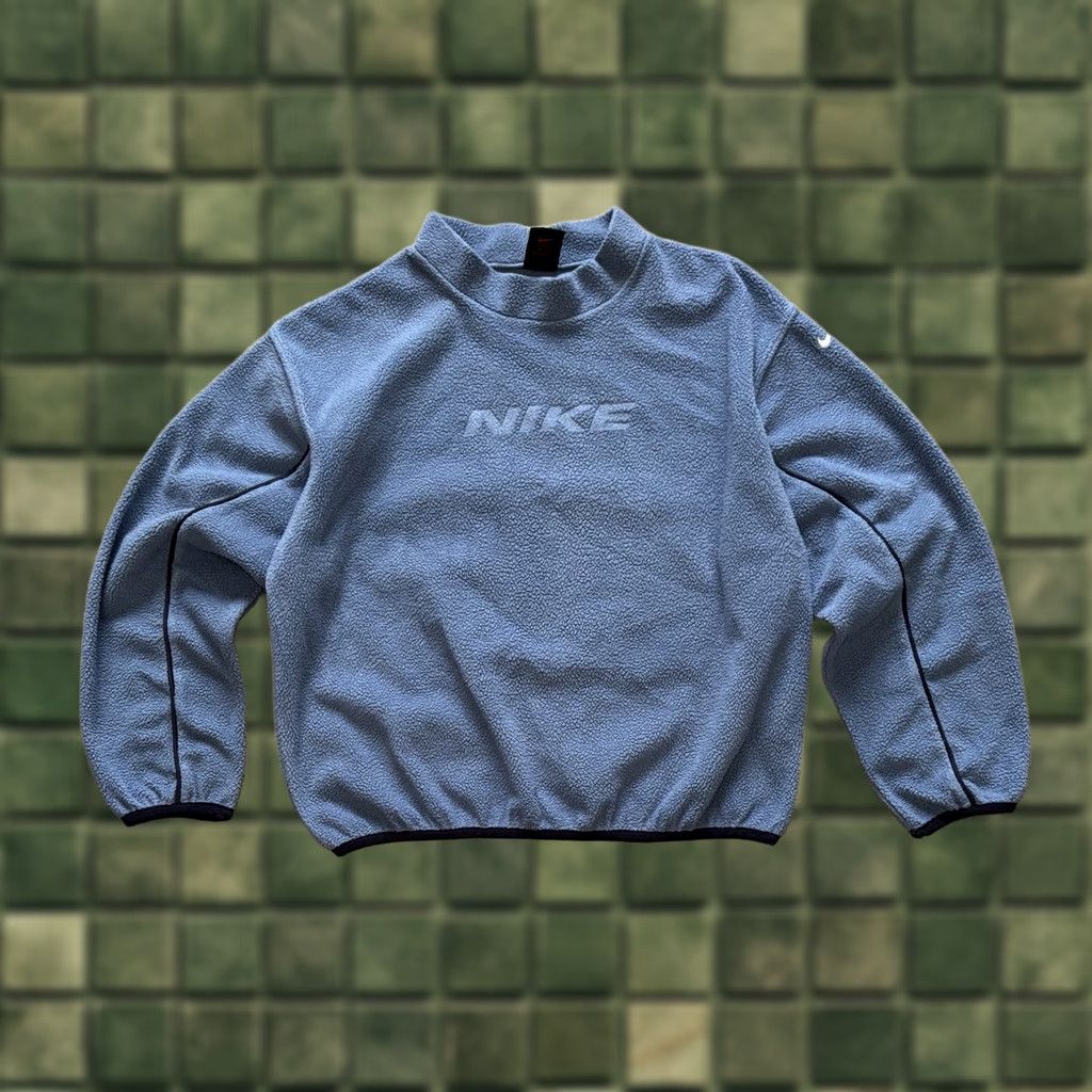 Nike VINTAGE Nike Fleece Pullover Womens M Blue 90s Sherpa Spellout Pullover Sweatshirt Womens Size M / US 6-8 / IT 42-44 - 1 Thumbnail