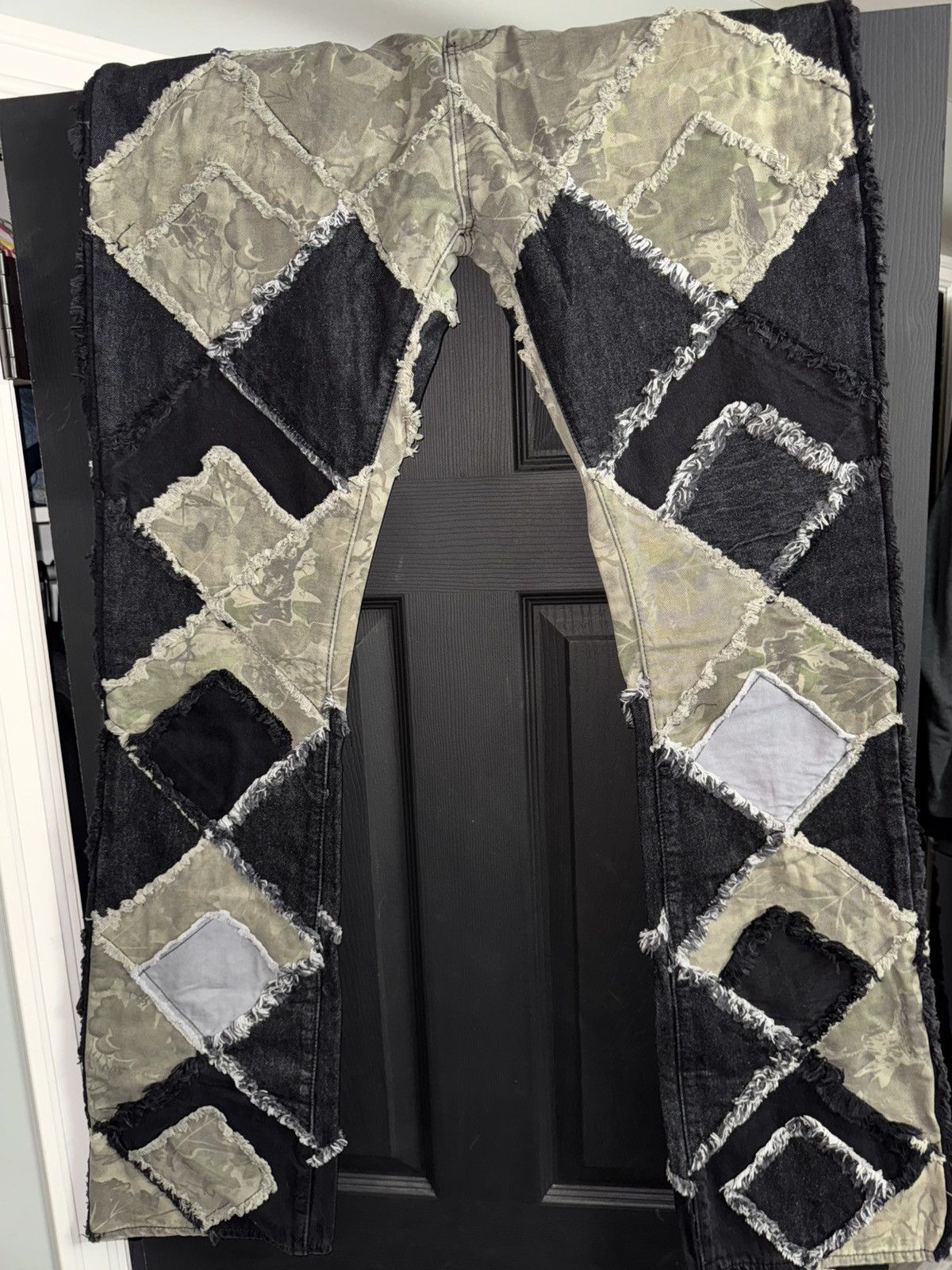 Lifted Anchors ‘Twain Argyle Black Camo’ Flare Jeans-Size 40