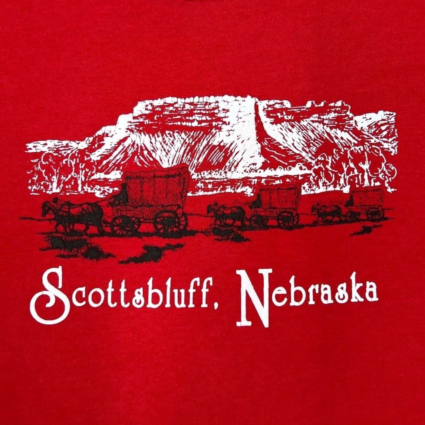 Fruit Of The Loom VINTAGE 90’s SCOTTSBLUFF, NEBRASKA Souvenir USA Spellout Graphic T-Shirt XL Red Men XS? No Size US XL / EU 56 / 4 - 3 Thumbnail