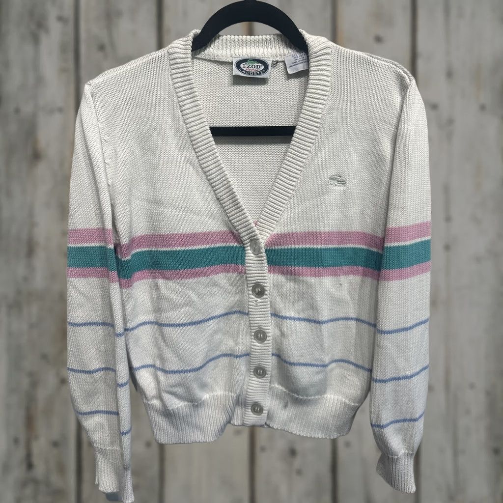 Izod VINTAGE Izod Lacoste Cardigan Sweater Womens Medium White Long Sleeve Button Up V-Neck 80s Preppy Hipster Golf Size M / US 6-8 / IT 42-44 - 1 Thumbnail