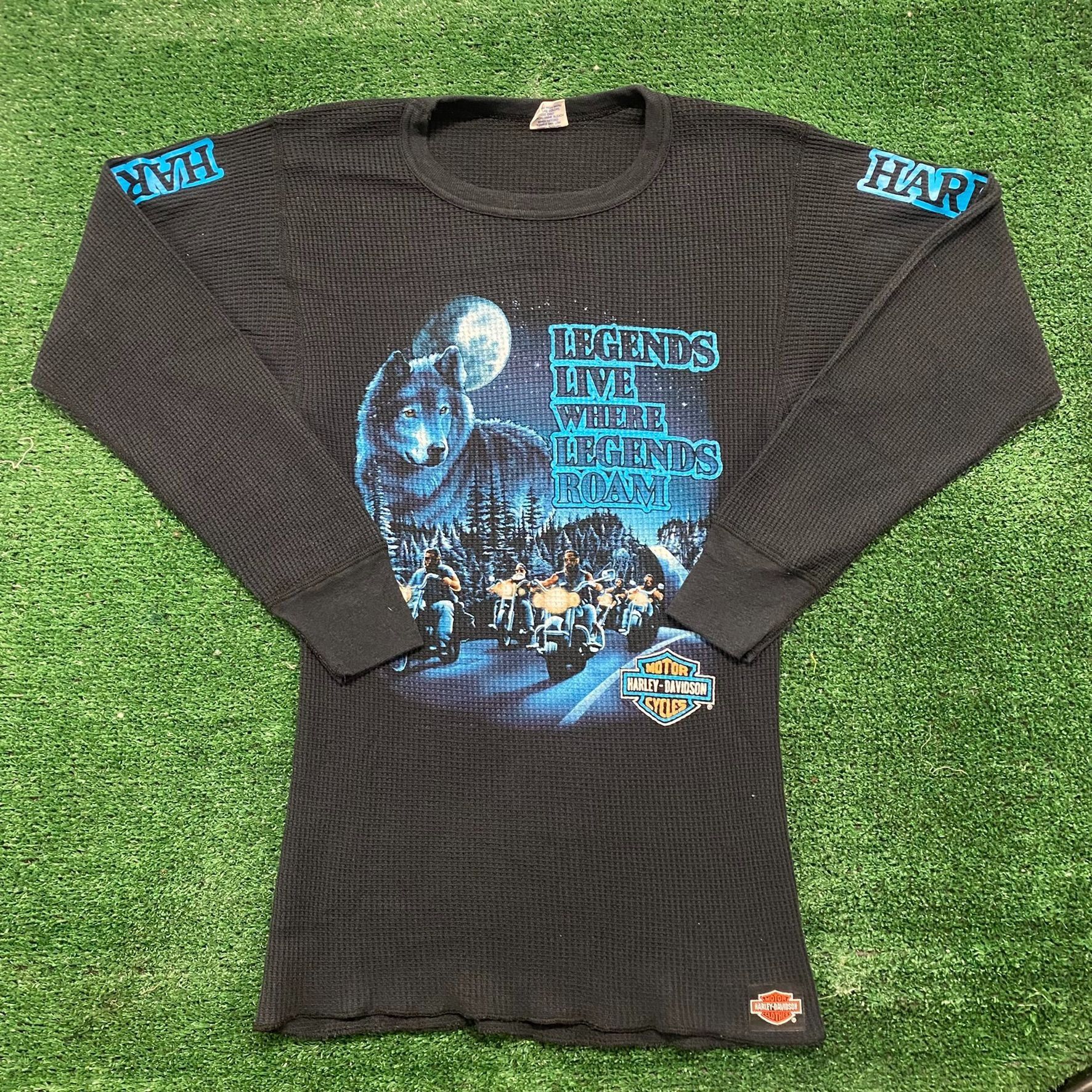 Harley Davidson Harley Davidson Waffle Knit Thermal Vintage 80s Wolf Tee Size US S / EU 44-46 / 1 - 1 Thumbnail