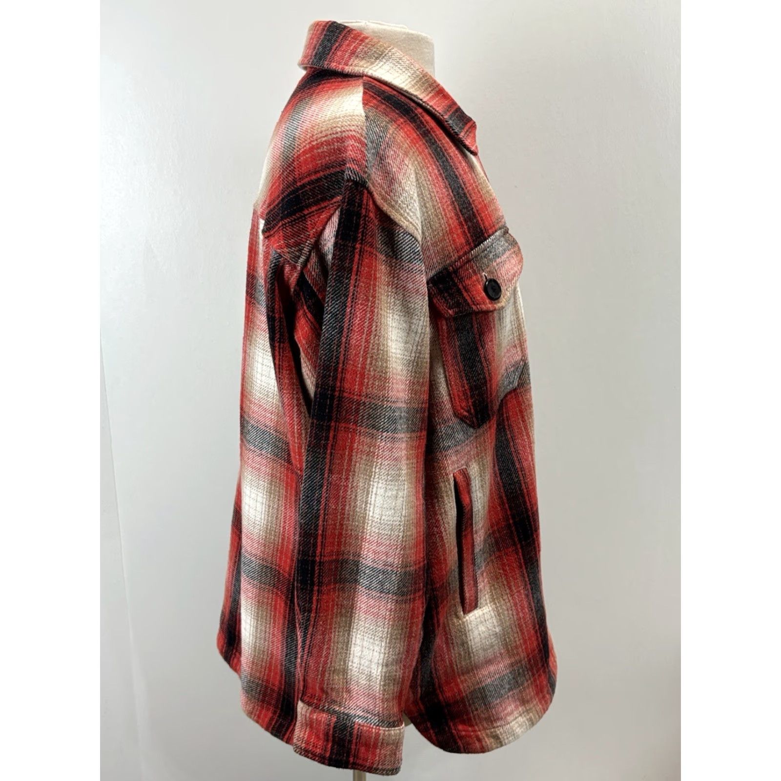 Lucky Brand LUCKY BRAND Plaid Shacket Jacket Outdoor Casual Regular Medium Red Womens Size M / US 6-8 / IT 42-44 - 4 Thumbnail