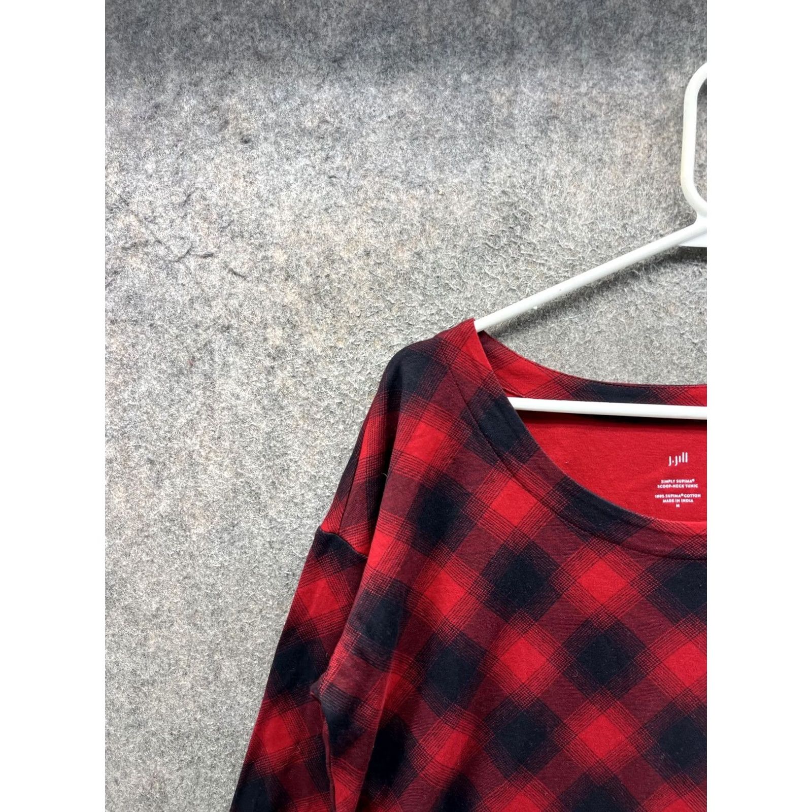 J. Jill J. Jill Shirt Womens M Red Plaid Scoop Neck 3/4 Sleeve Tunic Top Size M / US 6-8 / IT 42-44 - 6 Thumbnail