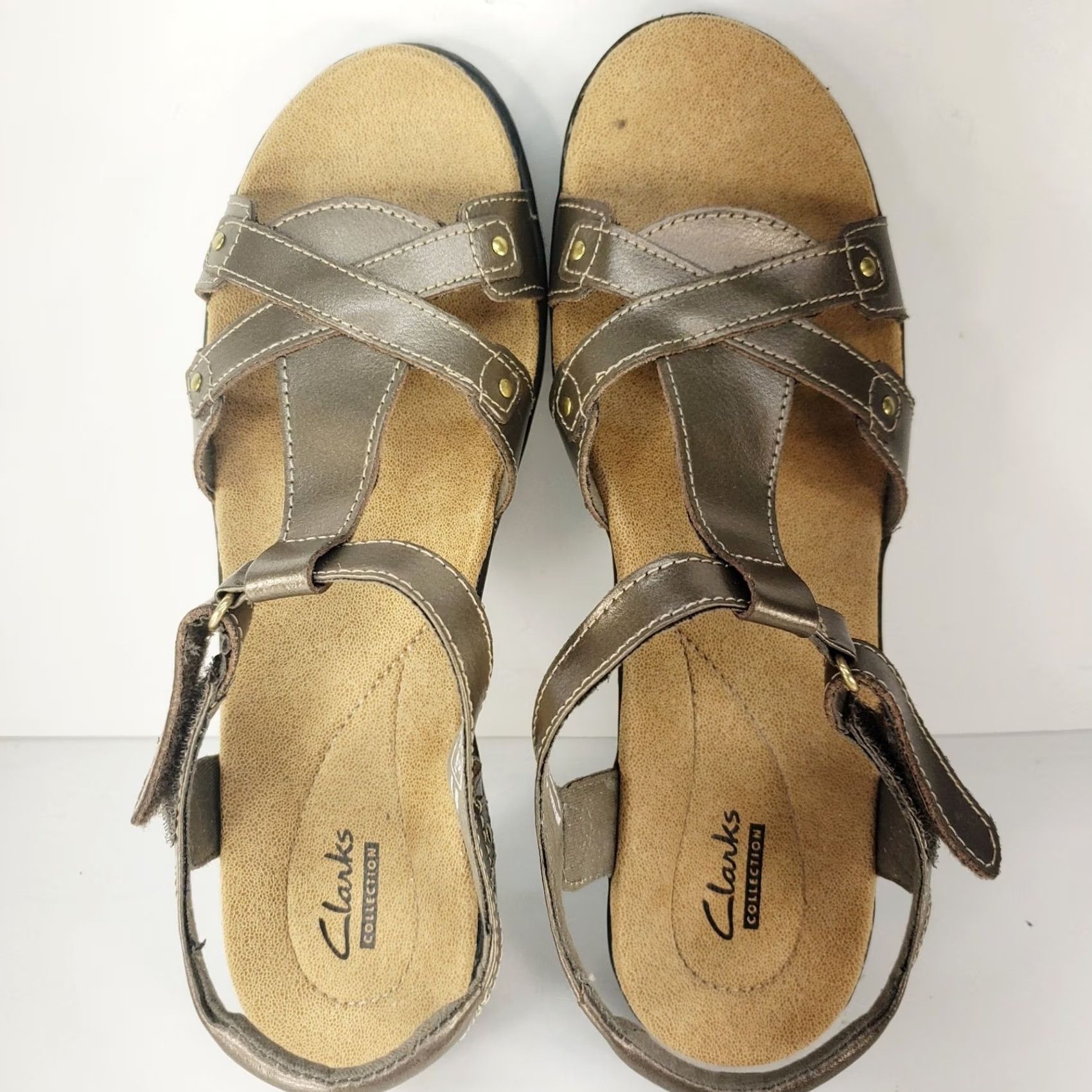 Clarks Clarks Hayla Flute Gold Leather Sandal Wedge Size US 8.5 Women Strappy Ankle Buckle Leather Upper Cushioned M Outsole Solid Gold Leather Mid Heel Size US 9 / IT 39 - 6 Thumbnail