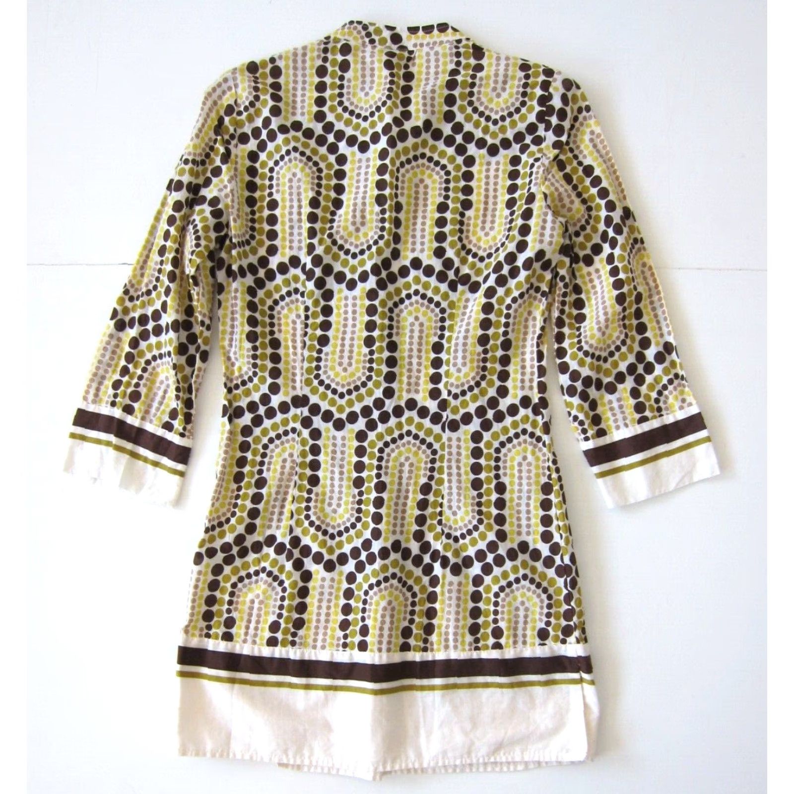 Vintage New York & Company Blouse XS V-Neck 3/4 Sleeve Polka Dot Tunic Shirt Womens Yellow Brown 100% Cotton Size XS / US 0-2 / IT 36-38 - 2 Thumbnail