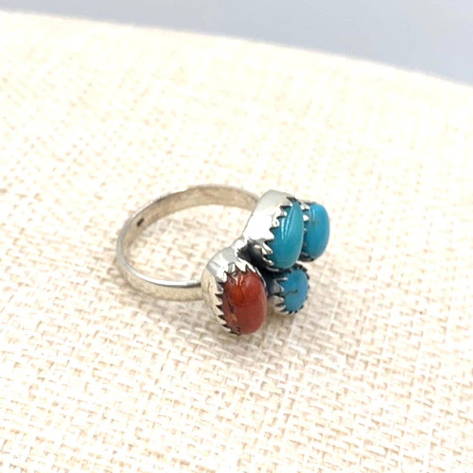Other NOS Native American Sterling Silver Coral Turquoise Ring Size ONE SIZE - 6 Thumbnail