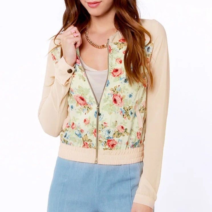 Other Fate Varsity Blooms Blush Floral Print Bomber Jacket Size M / US 6-8 / IT 42-44 - 4 Thumbnail