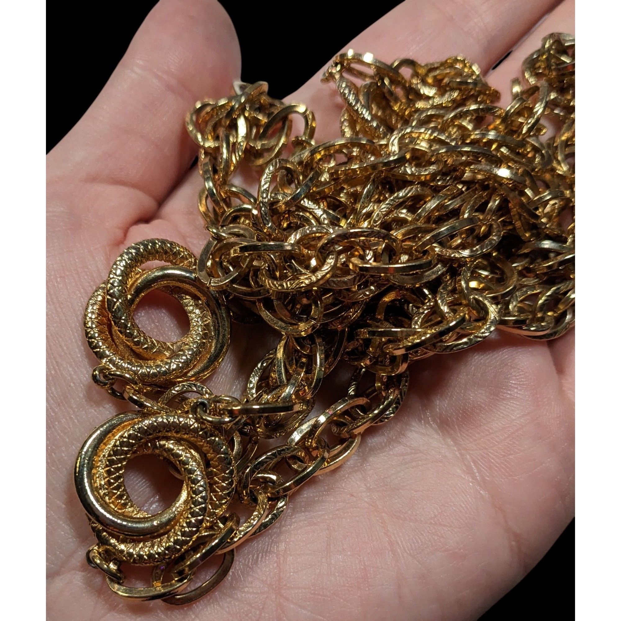 Other Elegant Chain Necklace With Snake Texture Engraved Accents G Size ONE SIZE - 4 Thumbnail