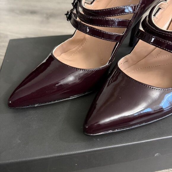 Elie Tahari NIB Tahari Bianca Deep Maroon Triple Buckle Pointed Toe Heel Size US 6 / IT 36 - 2 Thumbnail