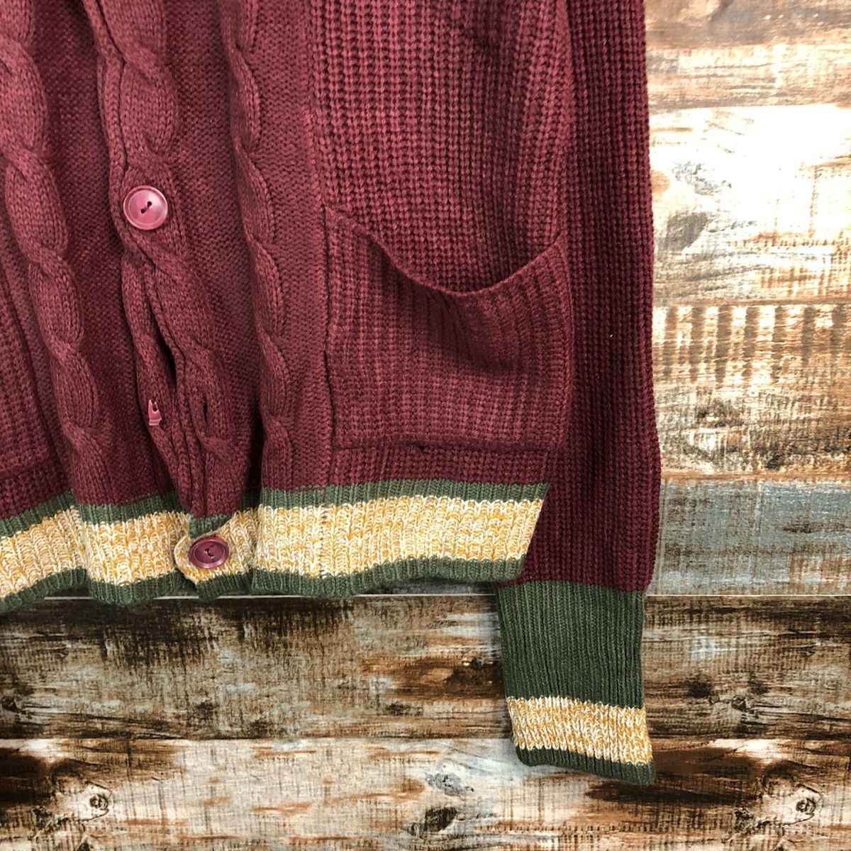 Japanese Brand Geleone original made Maroon Cardigan Knitwear #A1256 Size US L / EU 52-54 / 3 - 8 Thumbnail