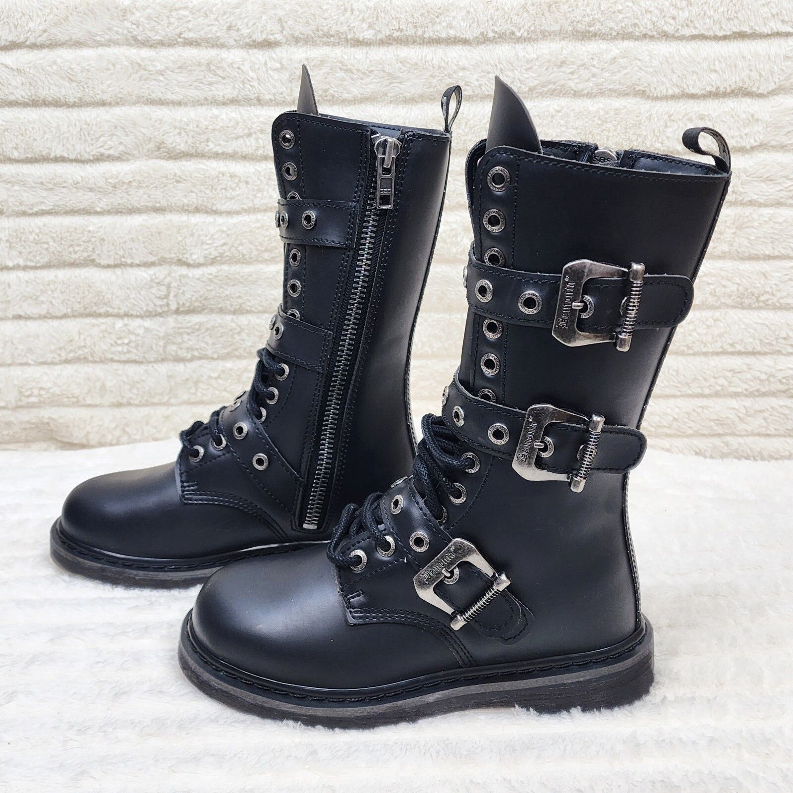 Demonia Cult DEMONIA Bolt 330 Goth Combat Biker Ankle Boots Black Matte M Size US 8 / EU 41 - 5 Thumbnail