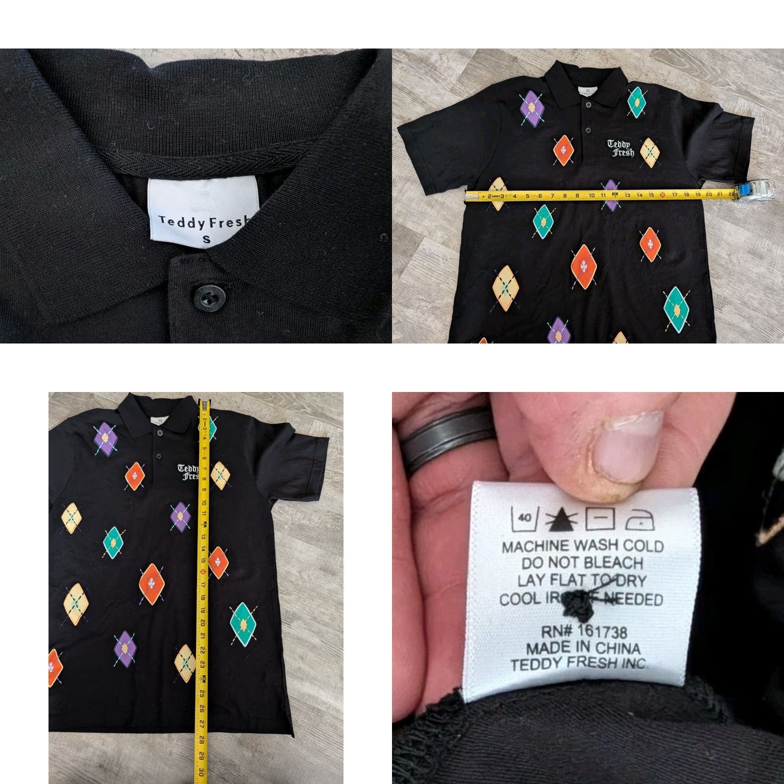 Teddy Fresh Teddy Fresh Polo Shirt Mens S Black Argyle Embroidered Applique Short Sleeve Adult Small Black 100% Cotton Modern Preppy Logo Lightweight Size US S / EU 44-46 / 1 - 8 Thumbnail