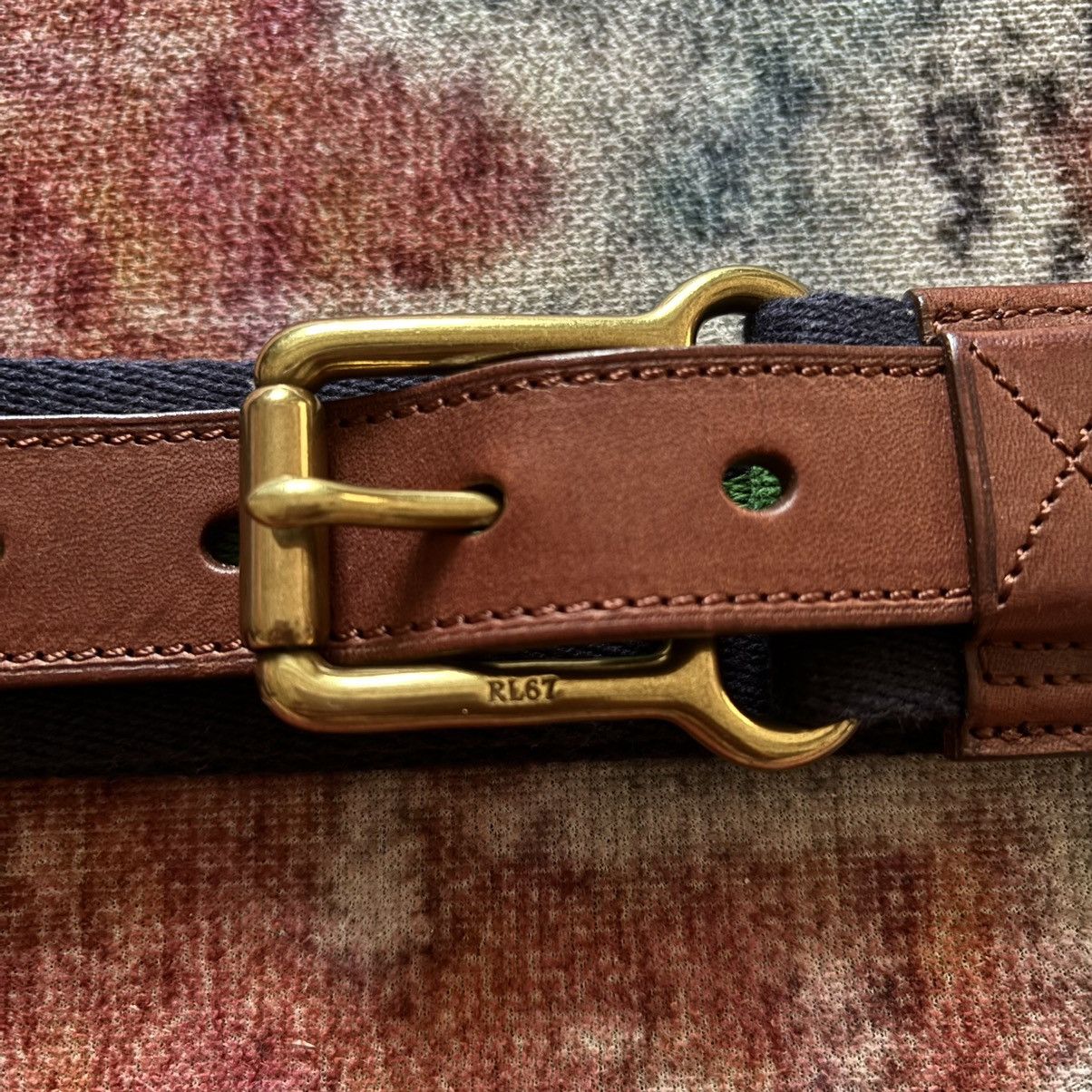 Polo Ralph Lauren Leather trim striped belt Size 30 - 2 Thumbnail