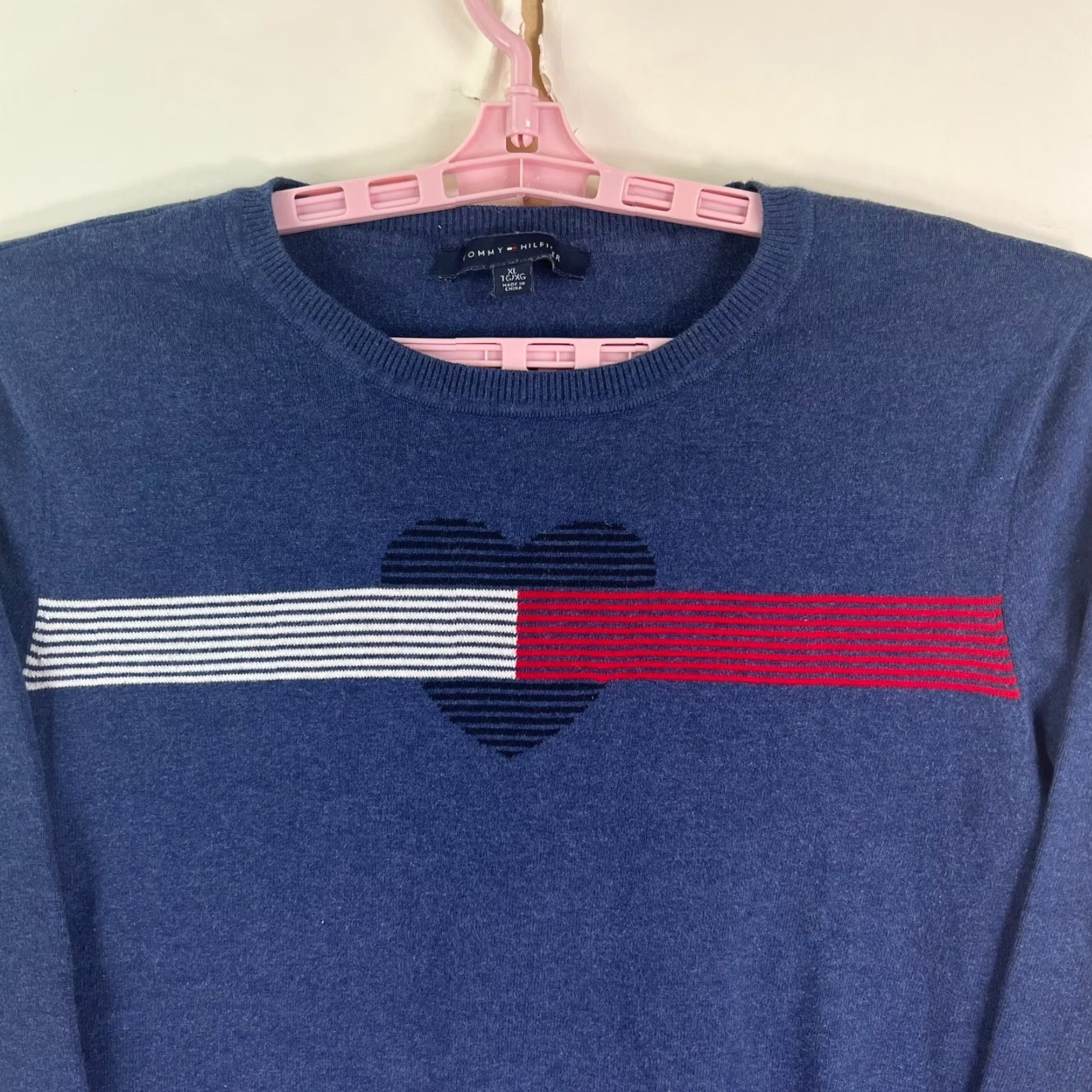 Tommy Hilfiger Tommy Hilfiger Love Knit Sweater Crew Neck Striped Blue Logo Pullover Men XL Retro Size US XL / EU 56 / 4 - 2 Thumbnail