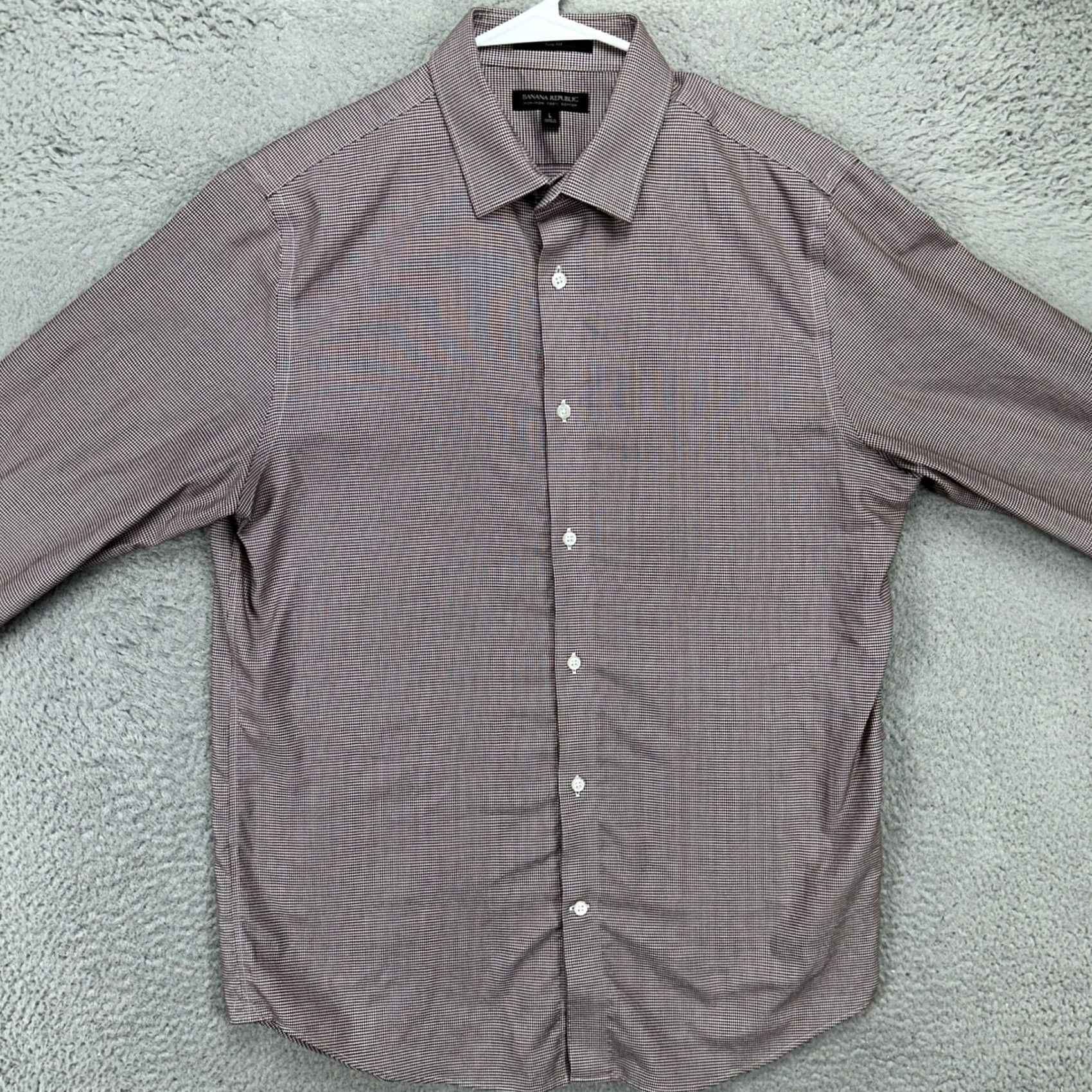 Banana Republic Banana Republic Mens Button-Up Shirt Large Maroon Houndstooth Cotton Non Iron Slim Size US L / EU 52-54 / 3 - 3 Thumbnail