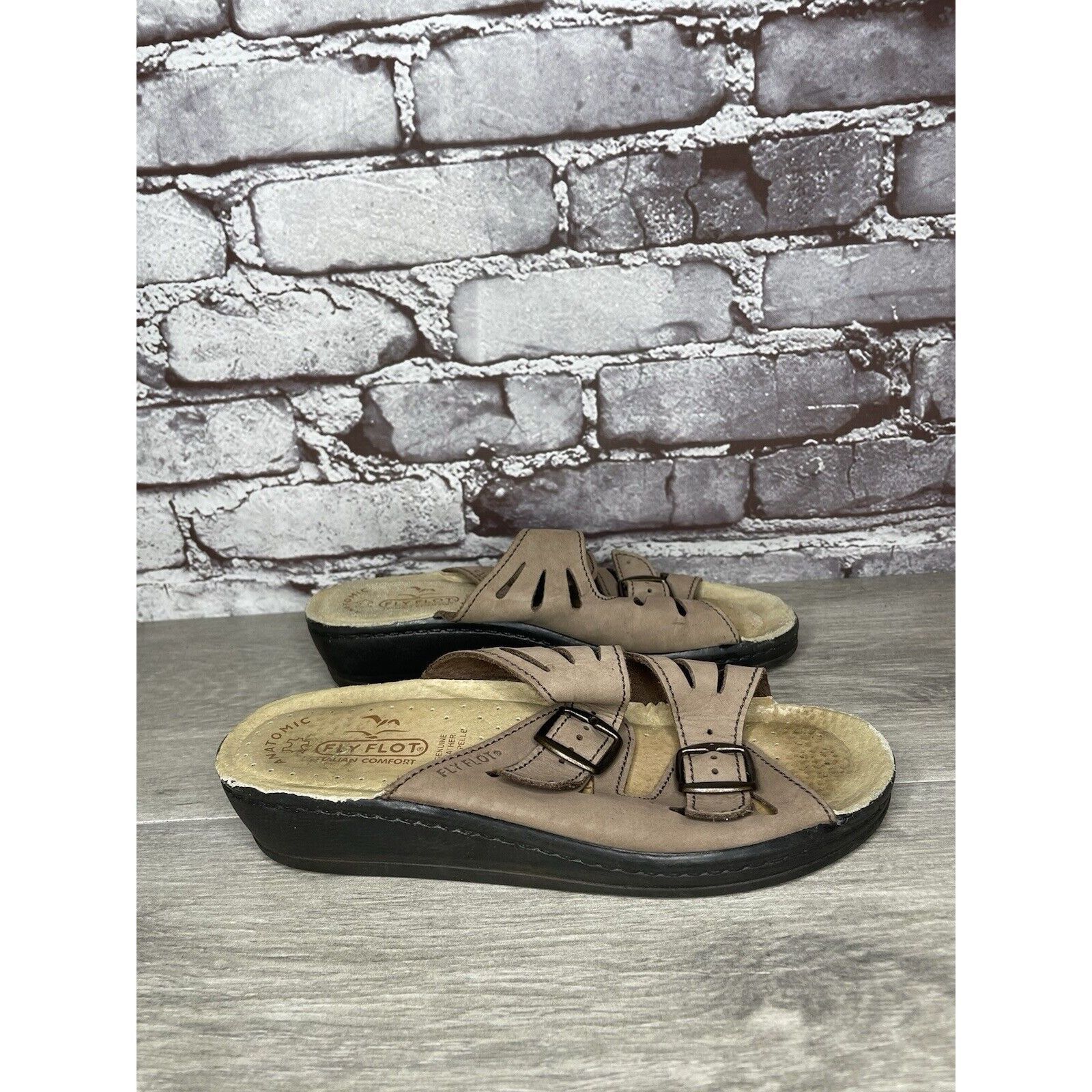 Other Fly Flot Taupe Nubuck Leather Strap Slides Wedge Sandals Wom Size US 6.5 / IT 36.5 - 3 Thumbnail