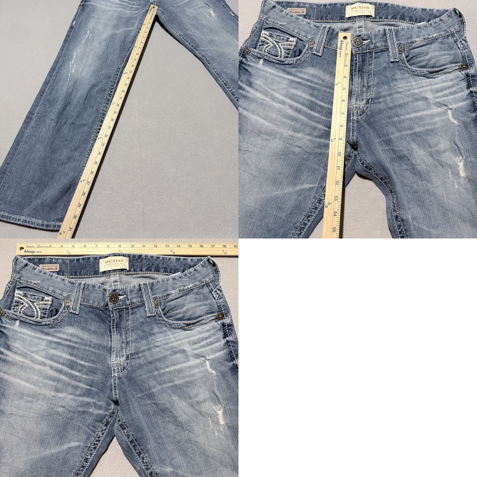 Vintage Buckle Big Star Jeans Men Blue Vintage Voyager Straight Stretch Distressed - 33 City Logo 5-Pocket Size US 33 - 9 Thumbnail
