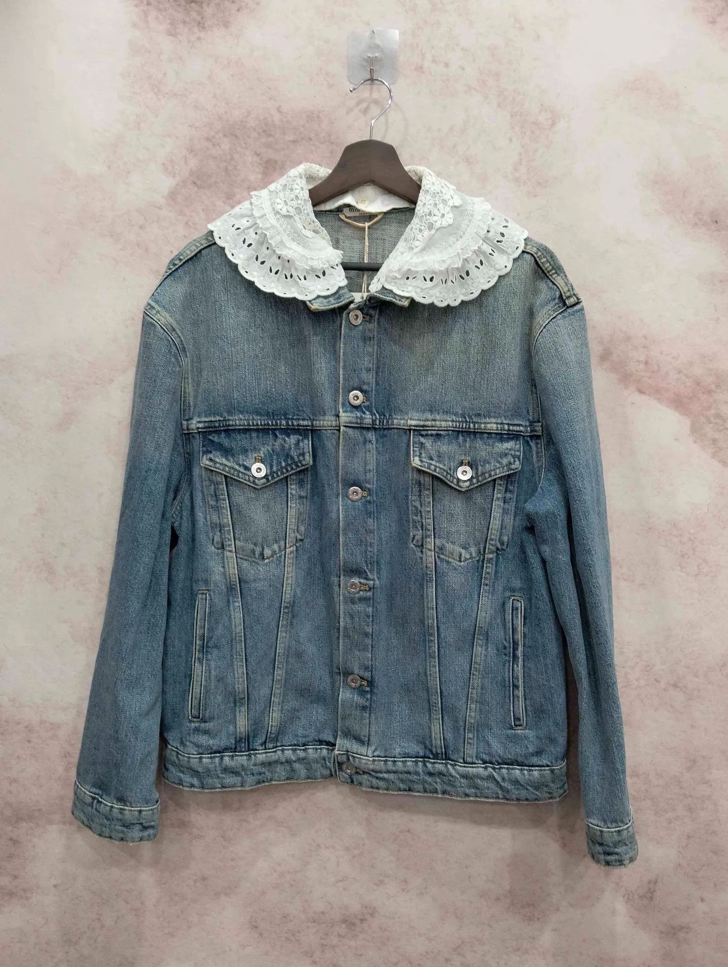 Miu Miu MIU MIU Women's Lace Petal Collar Denim Jacket 40 Size S / US 4 / IT 40 - 1 Thumbnail