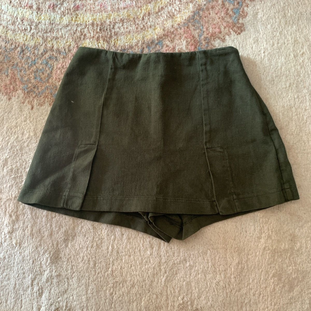 Zara NEW Zara Dark Green Denim Mini ‘Skort’ Y2K Style Size 27" / US 4 / IT 40 - 12 Thumbnail