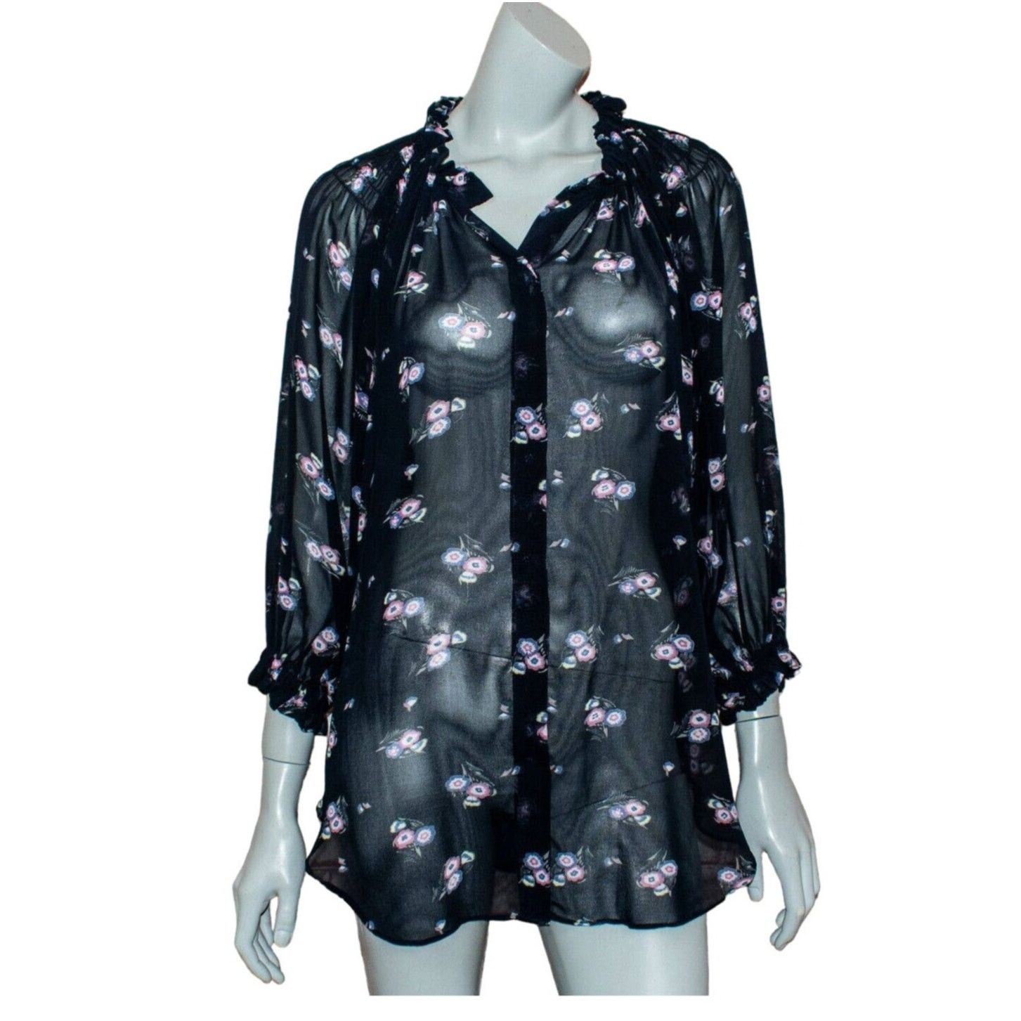 Isabel Marant Etoile ISABEL MARANT Etoile 100% Silk Sheer Blouse Blue Floral Size XXL / US 16-18 / IT 52-54 - 2 Thumbnail