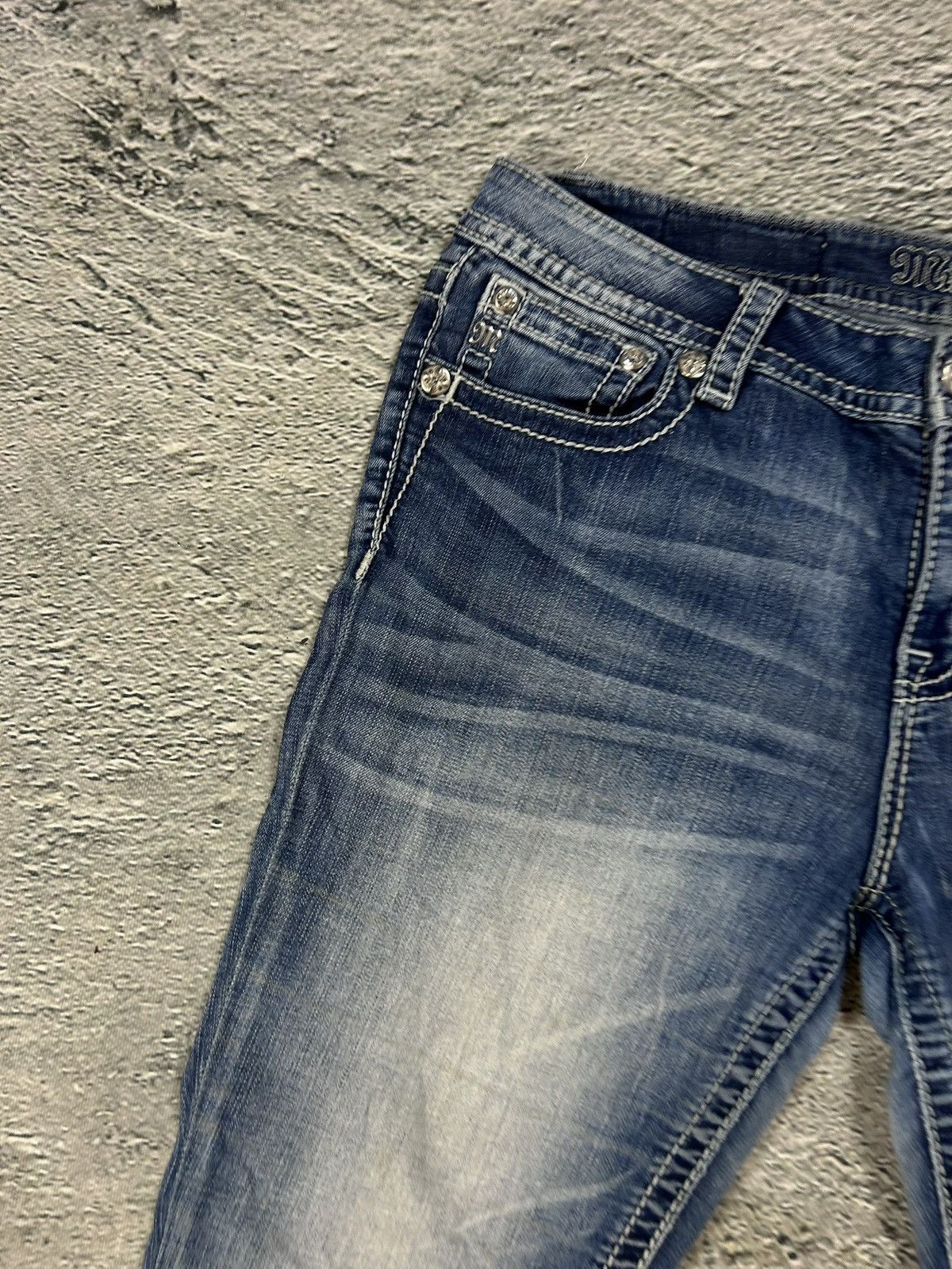 Miss Me Miss Me flared bootcut white stitching denim vintage y2k Size 33" - 8 Thumbnail