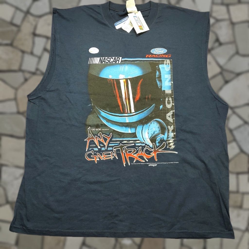 Vintage VINTAGE Checkered Flag Ford Racing T-Shirt Sleeveless XXL NASCAR Any Given Track Men Blue 90s Cat College Sports Logo Size US XXL / EU 58 / 5 - 1 Thumbnail