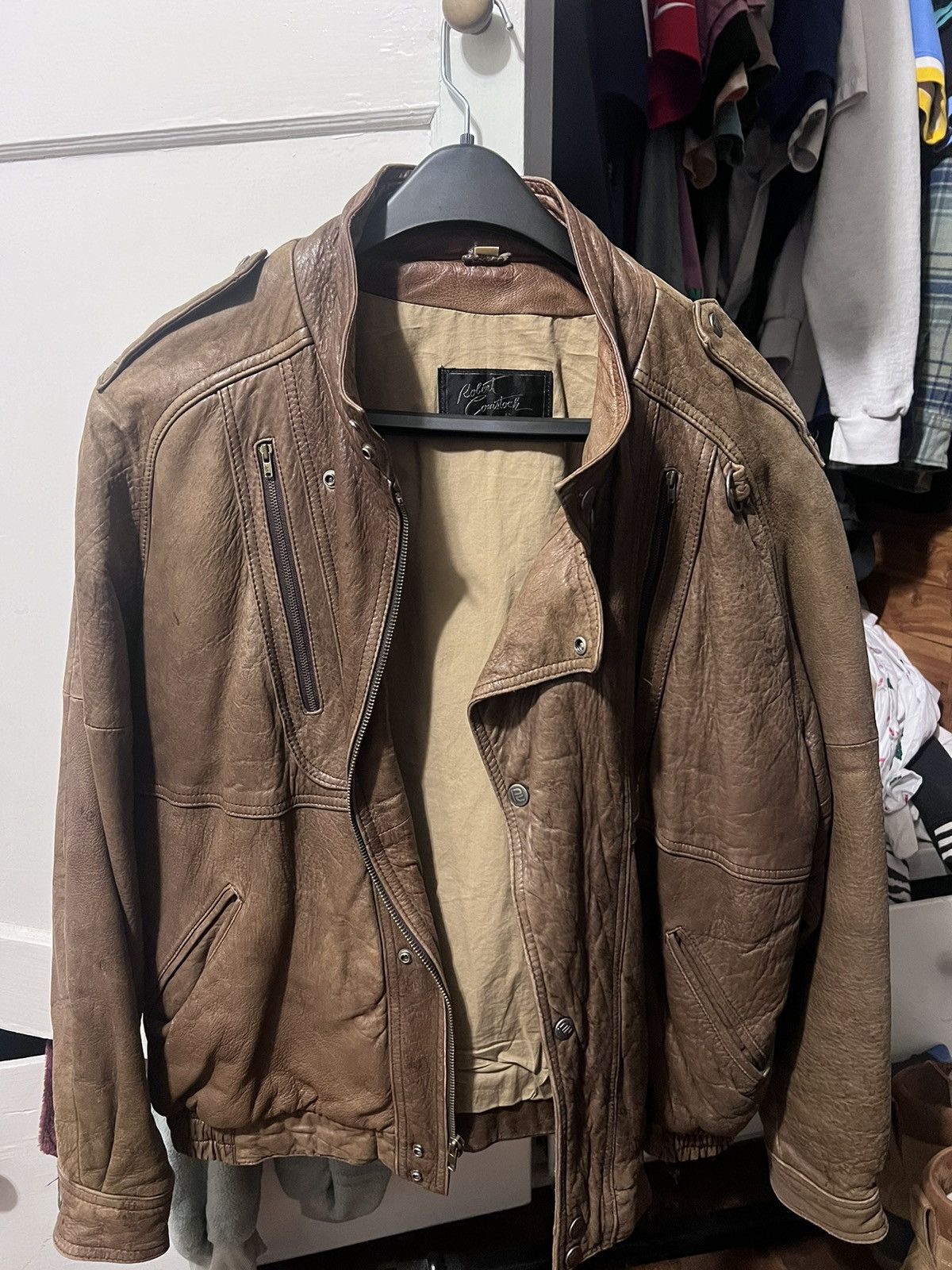 image of Vintage Robert Comstock Genuine Leather Jacket in Brown, Men's (Size XL)