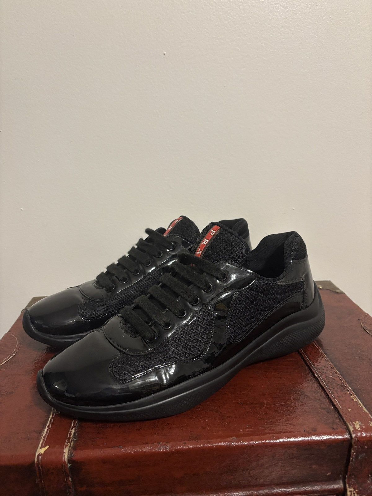 Prada Americas Cup Black Patent Leather Shoes, Men's (Size 9)