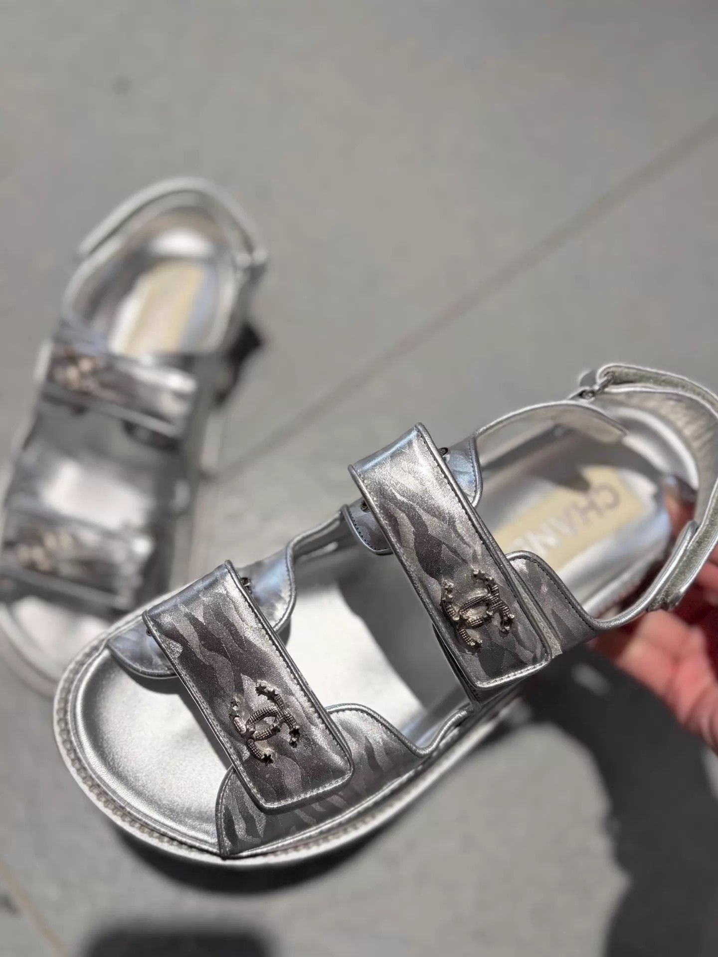 Chanel Chanel 23P Silver Velcro Sandals 36.5 EU Size US 6 / IT 36 - 2 Thumbnail